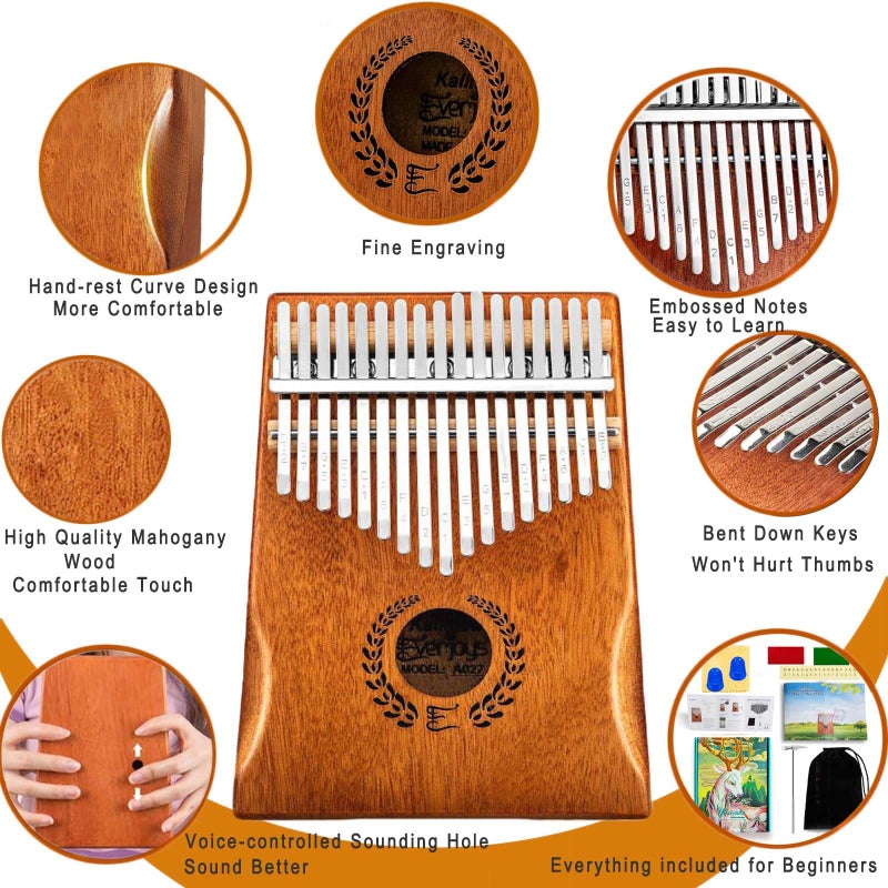 Everjoys Kalimba Thumb Piano 17 Keys, Professional Musical Instrument Finger Piano Marimbas with Portable Soft Cloth Bag, Fast to Learn Songbook, Tuning Hammer, All in One Kit - Image 2